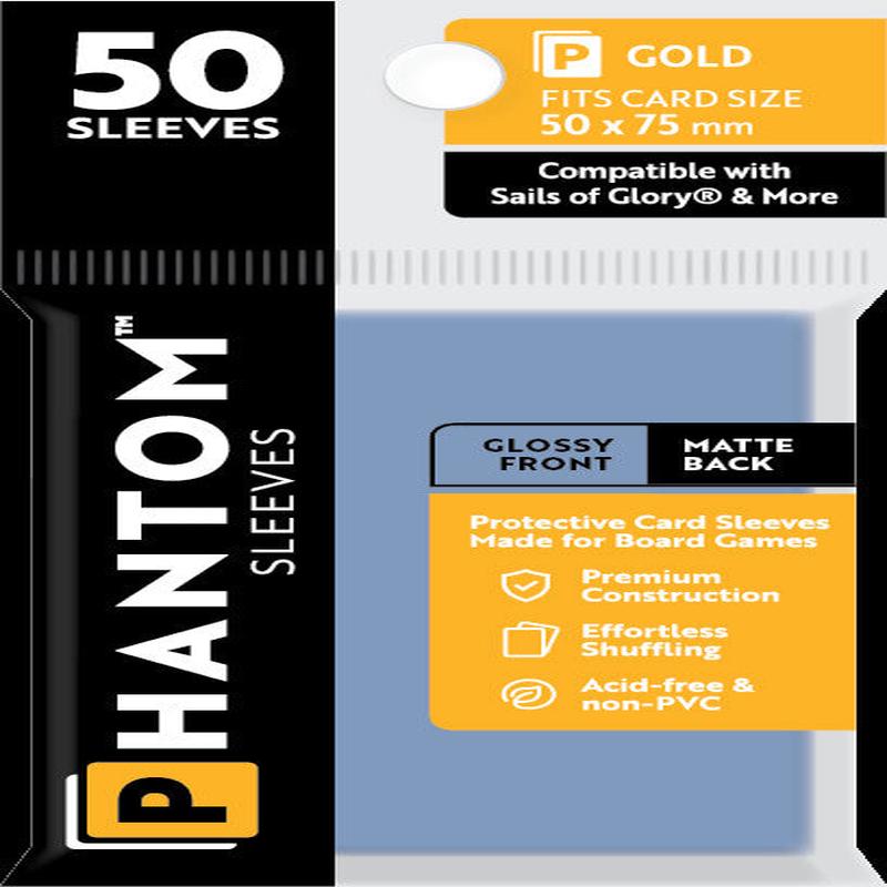 Phantom Sleeves - Gloss Front/Matte Back Gold Card Sleeves 50-Pieces 50 mm x 75 mm - Clear