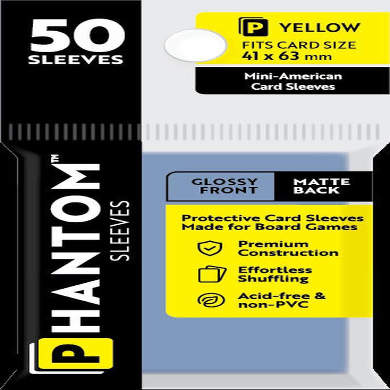 Phantom Sleeves - Gloss Front/Matte Back Yellow Card Sleeves 50-Pieces 41 mm x 63 mm Size - Clear