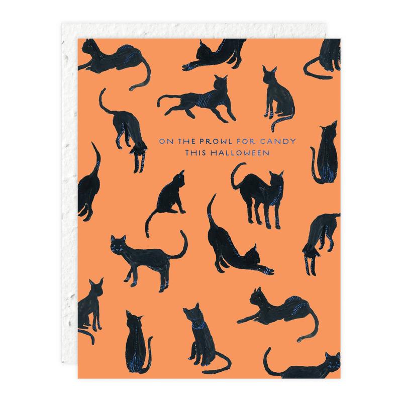 Black Cats Prowl for Candy Halloween Card