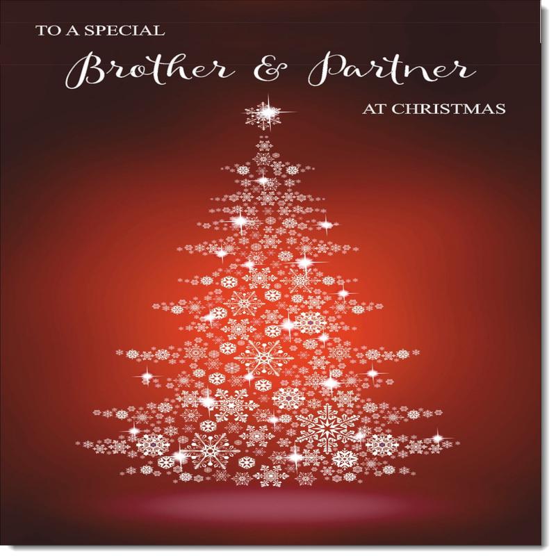 Brother & Partner Christmas Card Red Snowflake Christmas Tree