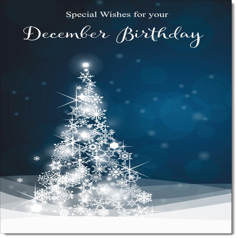 December Birthday Christmas Card Blue Abstract Christmas Tree