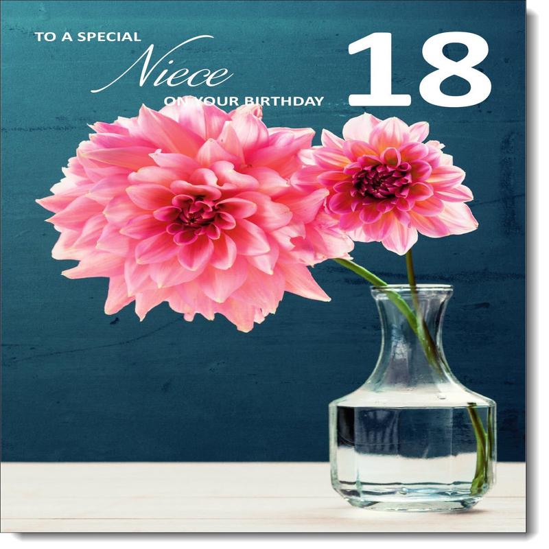 Niece 18th Birthday Card Age 18 Large Pink Flowers