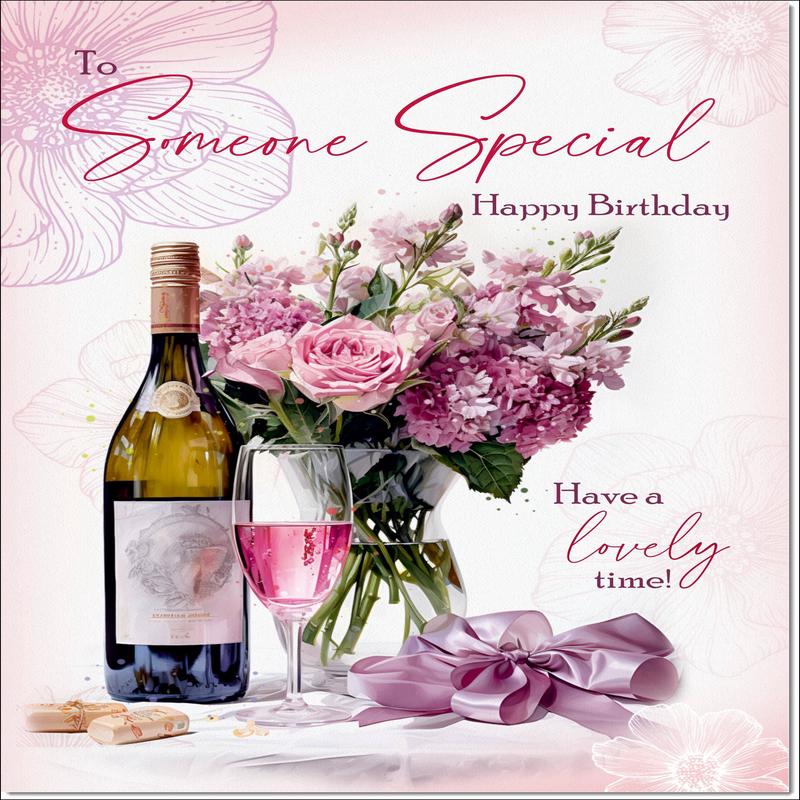 Someone Special Birthday Card for Her Roses and Red Wine