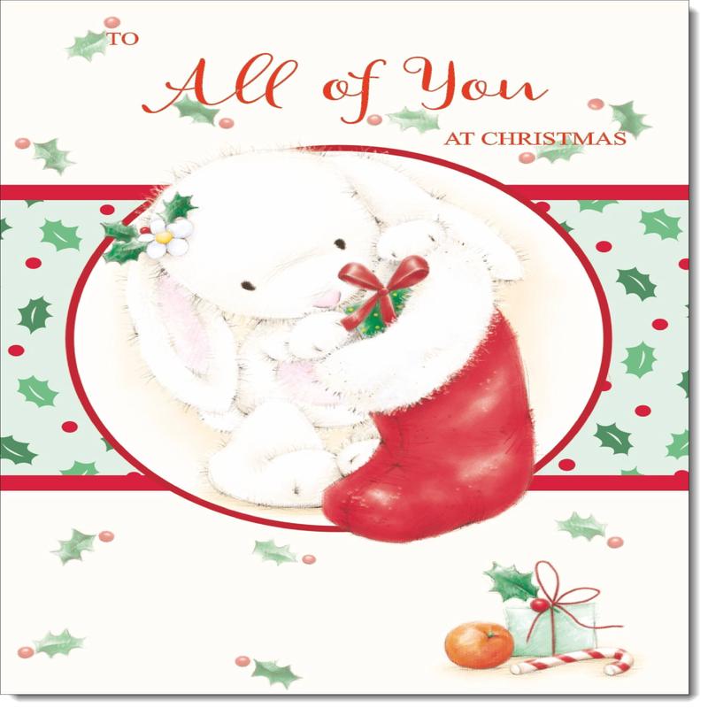 To All Of You Christmas Card Cute Rabbit with Stocking