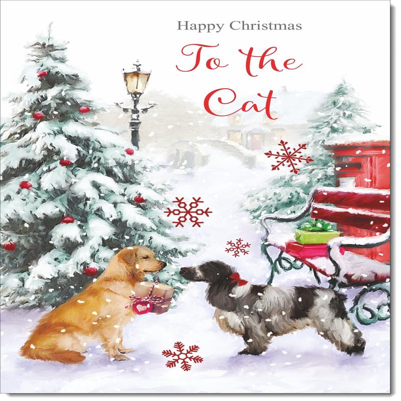 To The Cat Christmas Card Two Dogs in Snow