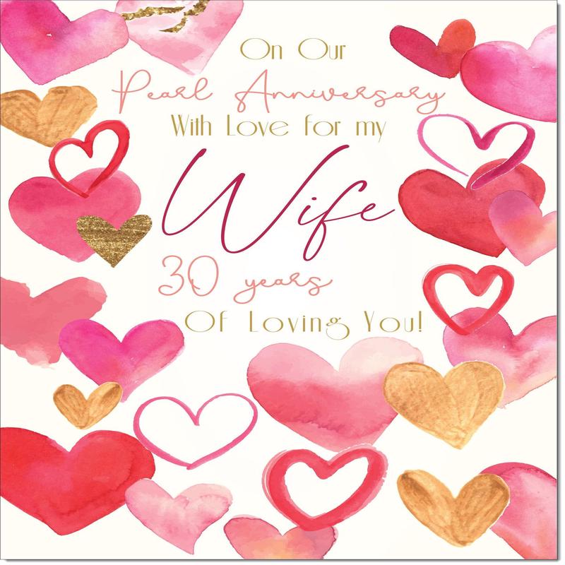 Wife Pearl 30th Wedding Anniversary Card Love Hearts