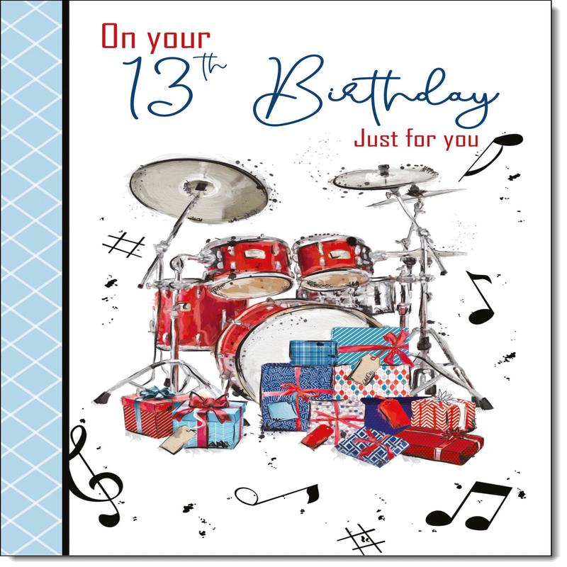 13th Birthday Card Age 13 for Boy Drumkit