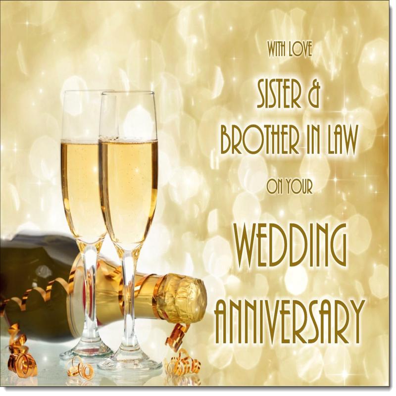 Sister & Brother-in-Law Wedding Anniversary Card Champagne Bottle and Glasses