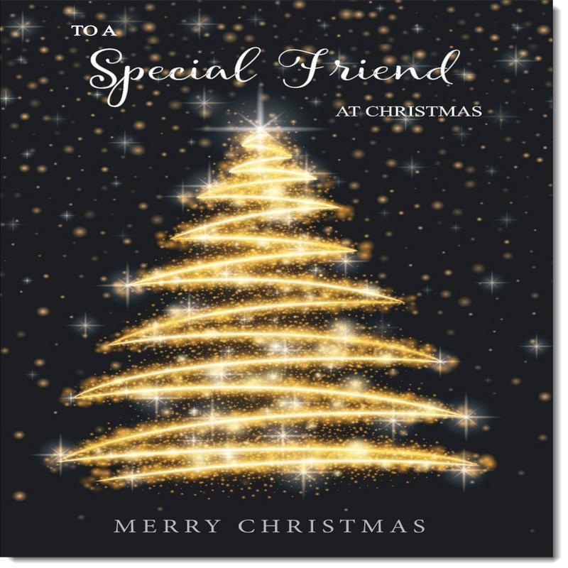 Special Friend Christmas Card Black and Gold Abstract Tree