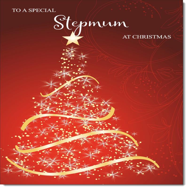 Stepmum Christmas Card Red Abstract Christmas Tree
