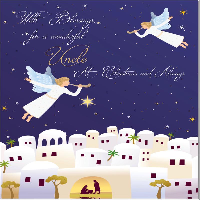 Uncle Christmas Card Nativity Scene Angels Bethlehem