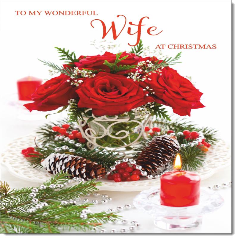 Wife Christmas Card Red Roses Christmas Arrangement
