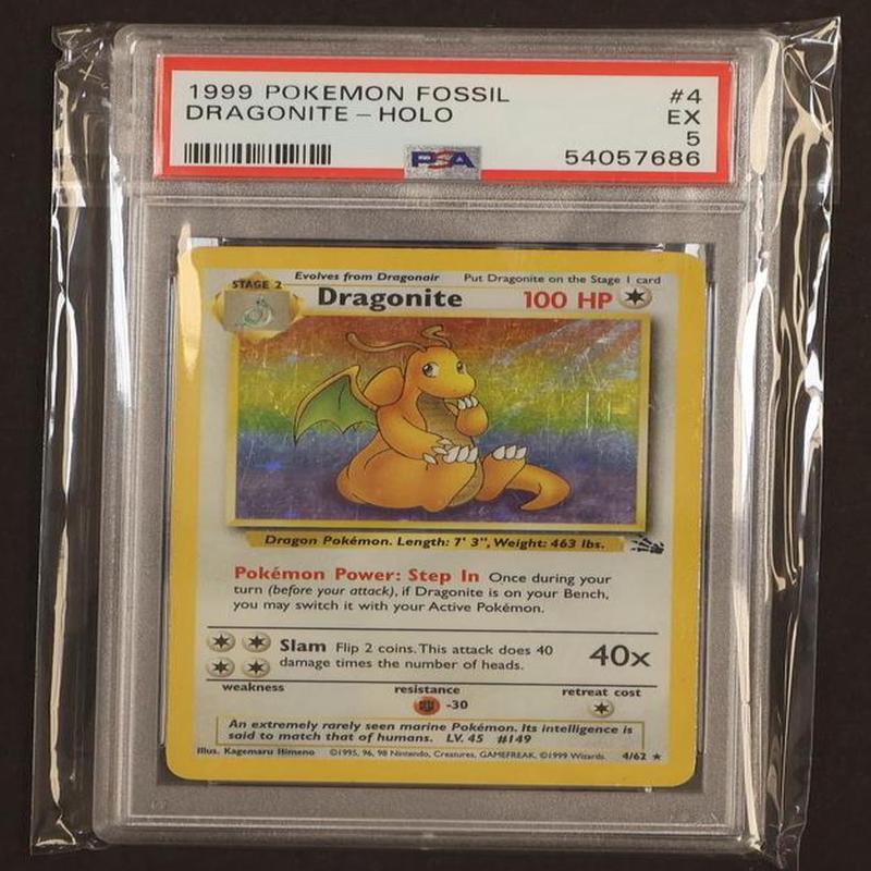 1999 Pokemon Fossil Holo Dragonite #4 PSA 5