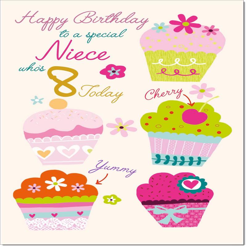 Niece 8th Birthday Card Age 8 Bright Cupcakes