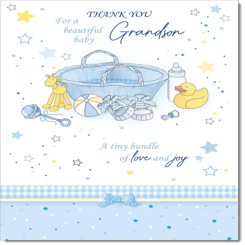 On The Birth Of Our Grandson New Baby Boy Congratulations Card Moses Basket