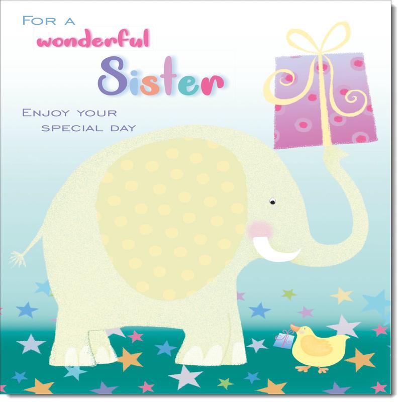 Sister Birthday Card Colouring Elephant