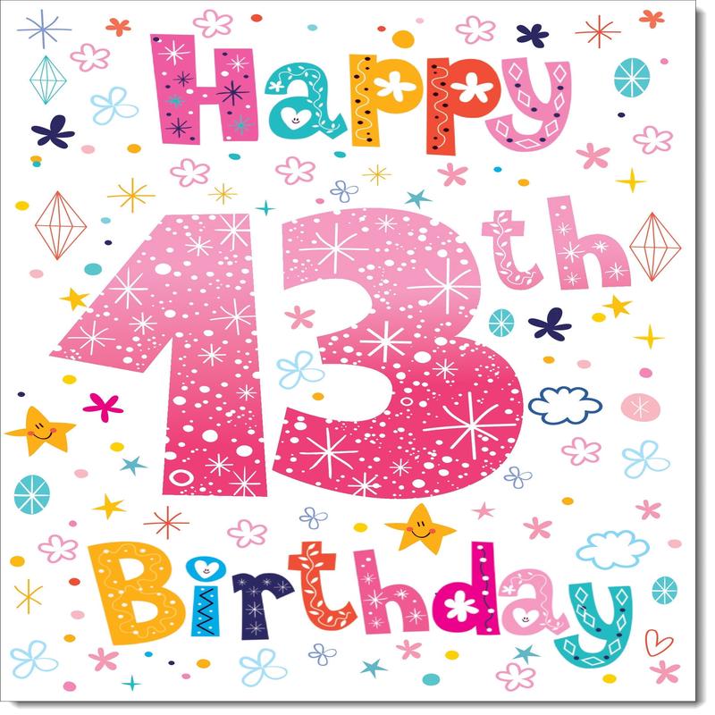 13th Birthday Card Age 13 for Girl Pretty Font