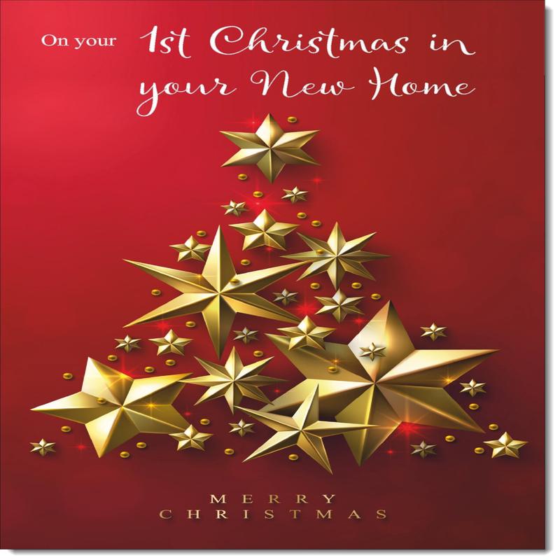 1st Christmas in New Home Card Gold Star Christmas Tree