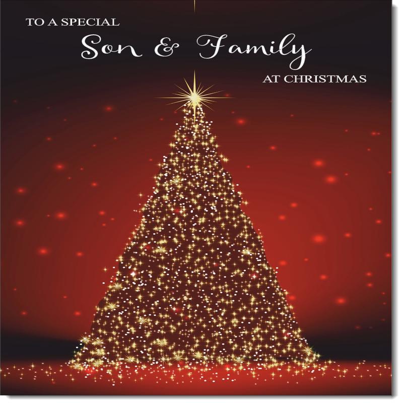 Son & Family Christmas Card Red Christmas Tree