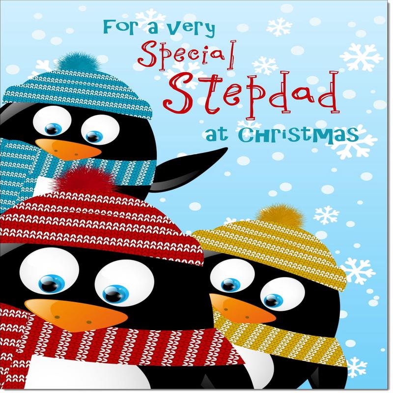 Stepdad Christmas Card Three Penquins