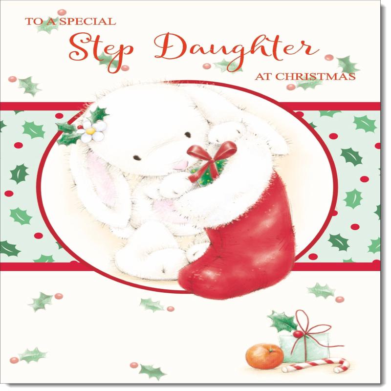 Stepdaughter Christmas Card Cute Rabbit with Stocking