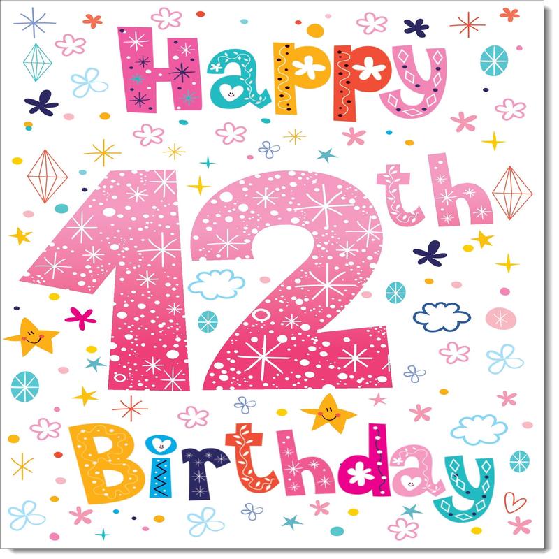 12th Birthday Card Age 12 for Girl Pretty Font