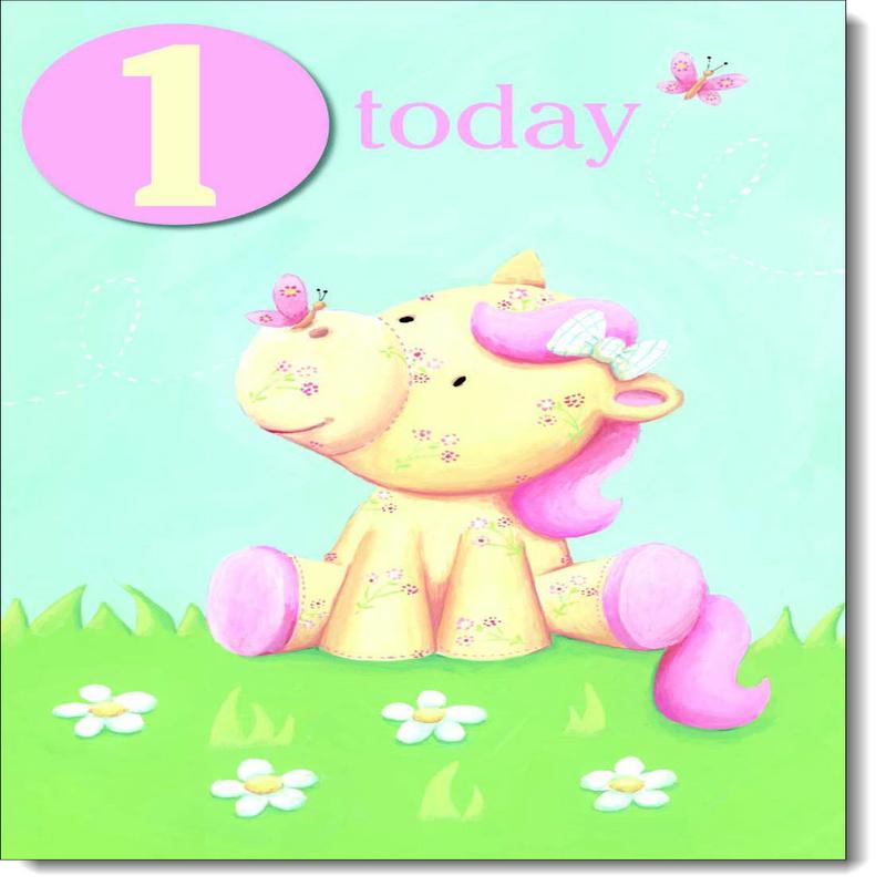 1st Birthday Card Age 1 for Girl Pastel Pony