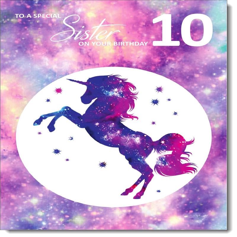 Sister 10th Birthday Card Age 10 Stardust Unicorn