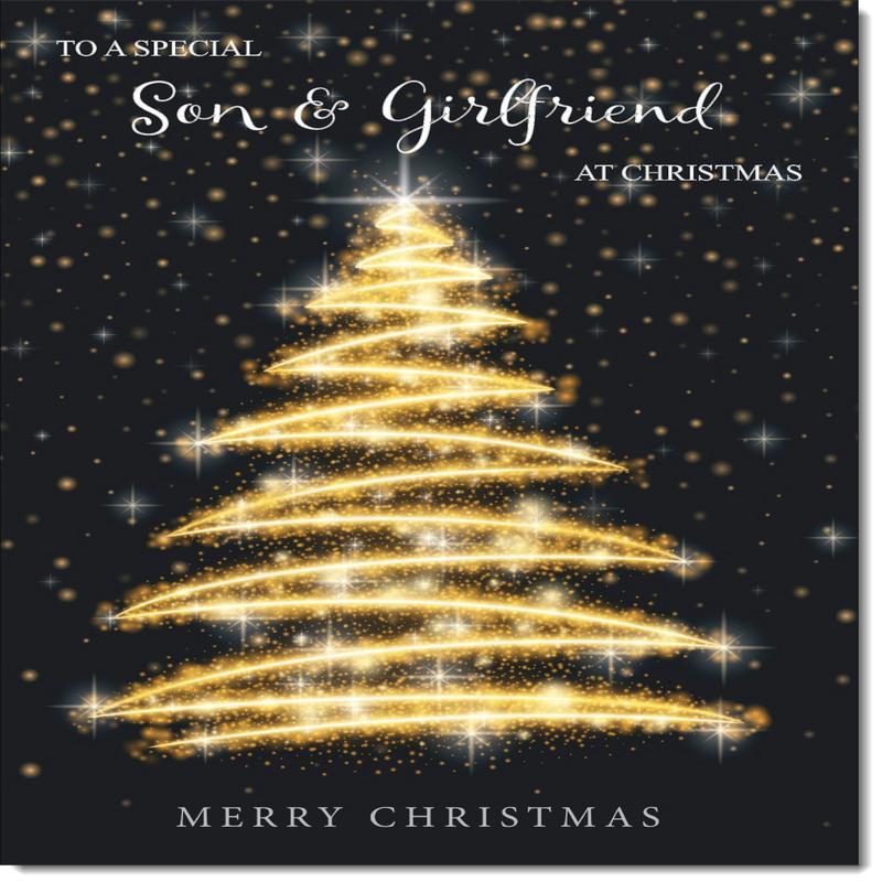 Son & Girlfriend Christmas Card Black and Gold Abstract Tree
