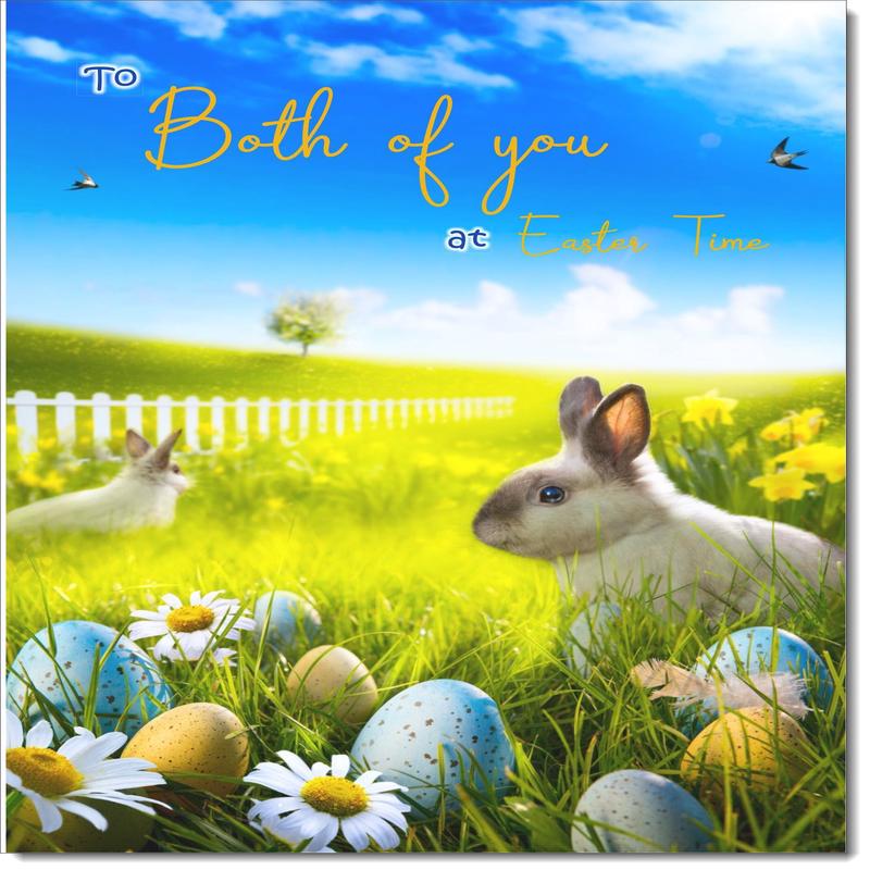 To Both Easter Card Bunnies in Field