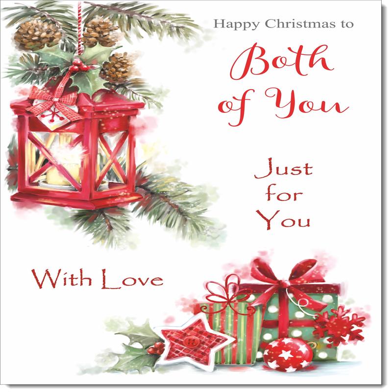 To Both of You Christmas Card Red Lantern & Christmas Presents