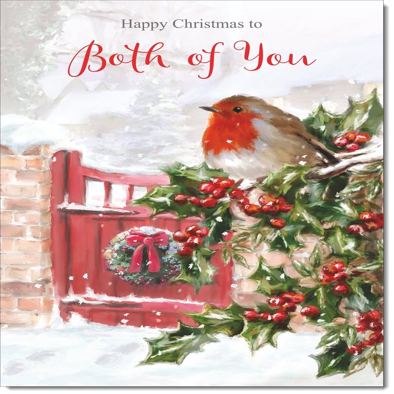 To Both of You Christmas Card Robin on Holly Tree