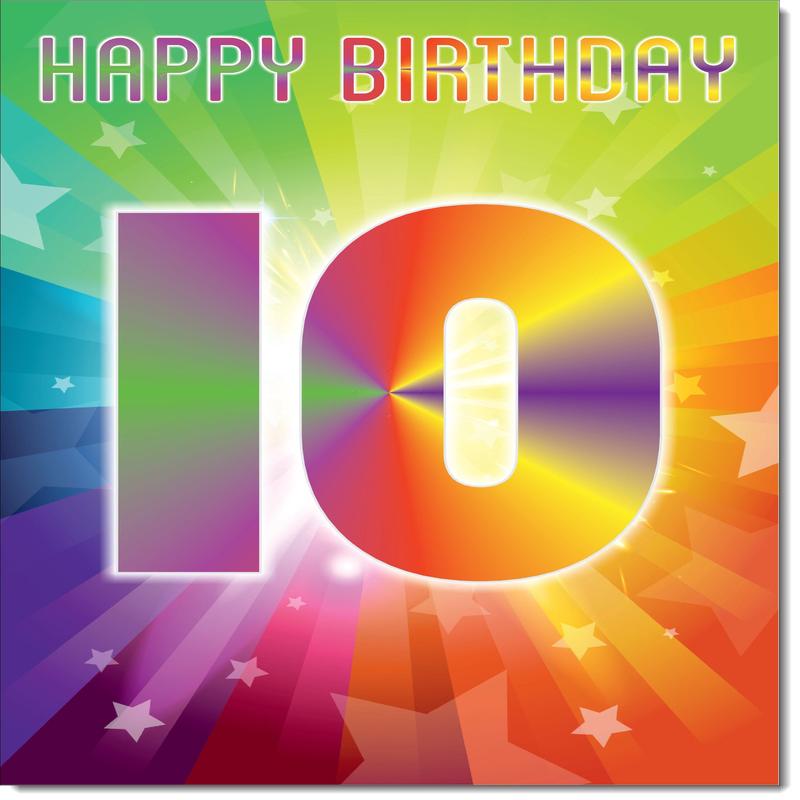10th Birthday Card Age 10 for Boy Rainbow Explosion