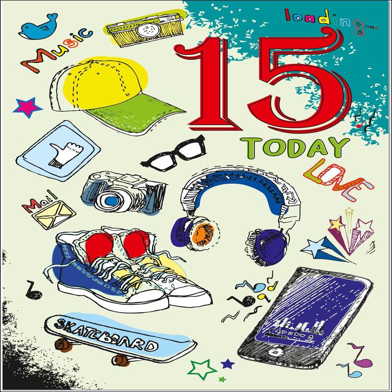 15th Birthday Card Age 15 for Boy Funky Icons