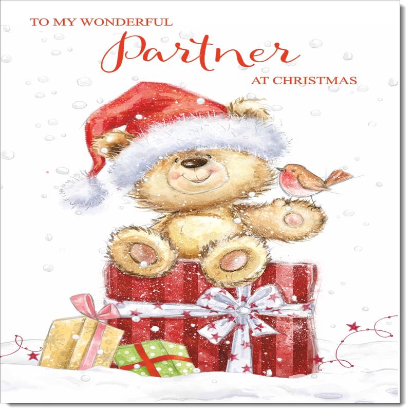 Partner Christmas Card Cute Bear on Parcel