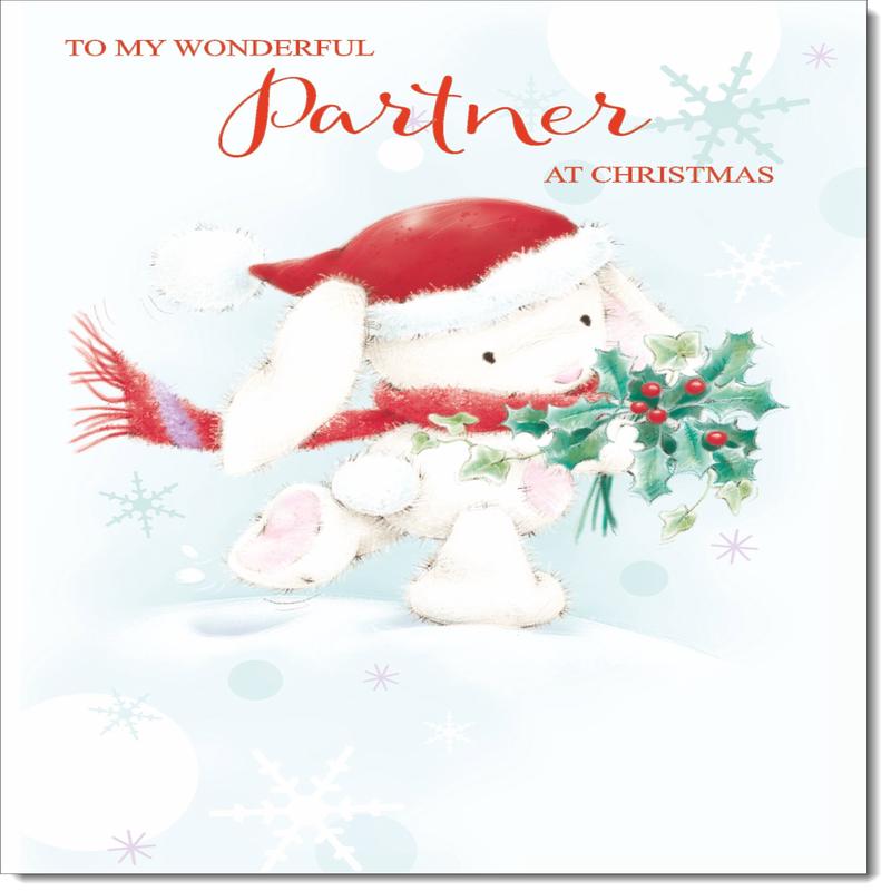 Partner Christmas Card Cute Rabbit with Holly