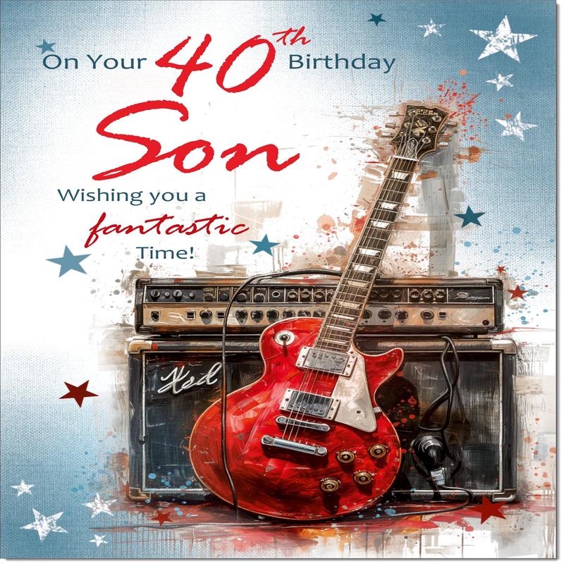 Son 40th Birthday Card Age 40 Guitar