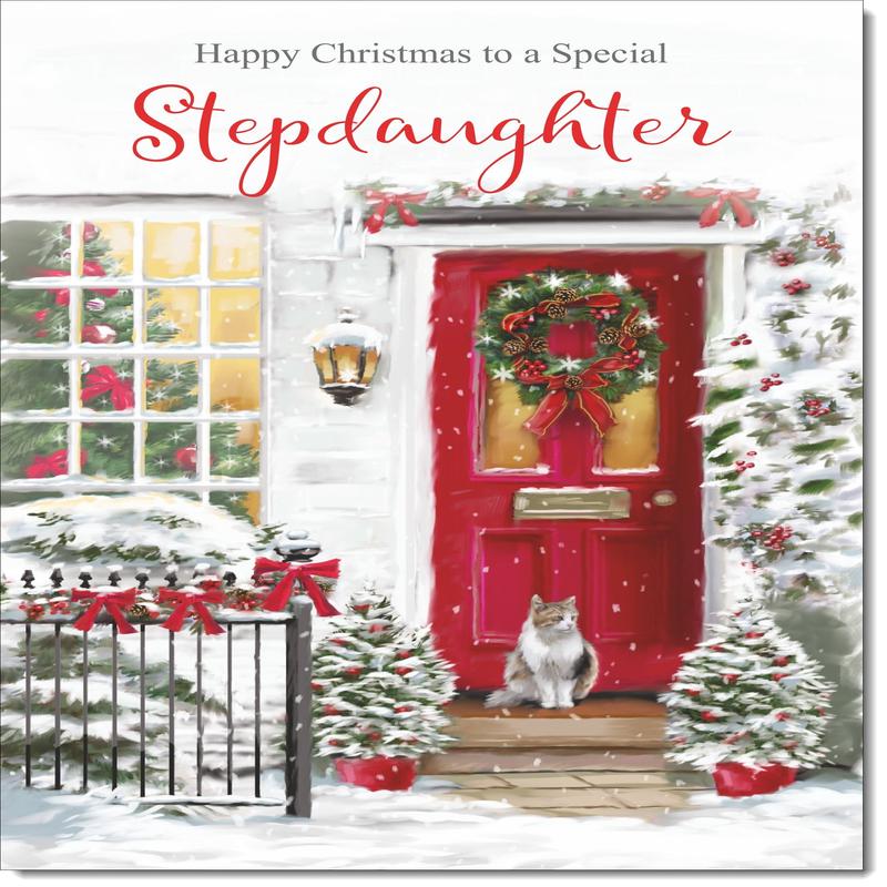 Stepdaughter Christmas Card Cat by Snowy Red Door