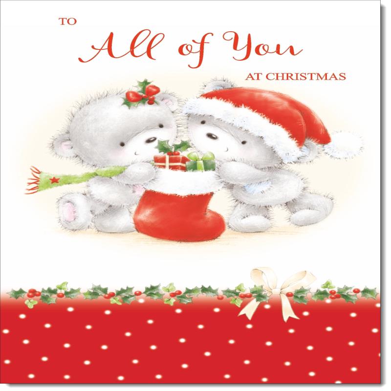 To All Of You Christmas Card Cute Bears with Stocking