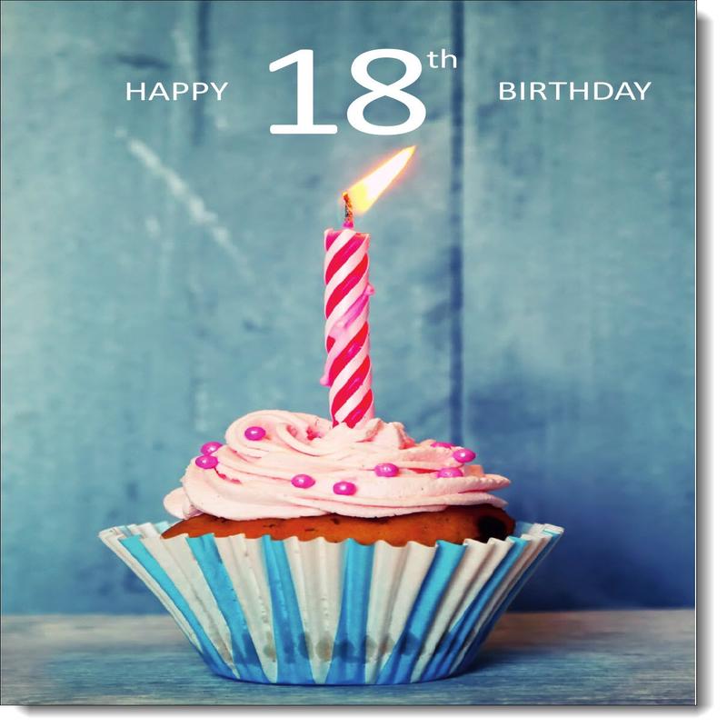 18th Birthday Card Age 18 for Her Cupcake and Pink Candle