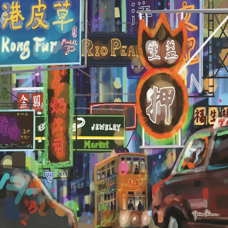 Neon Nocturne Hong Kong Postcard