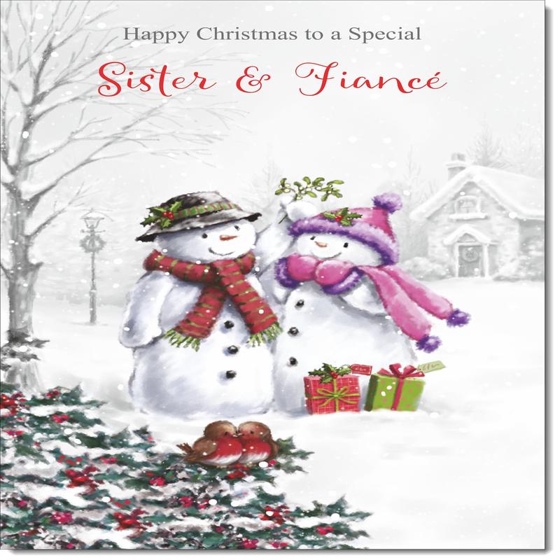 Sister & Fiance Christmas Card Snowman Couple