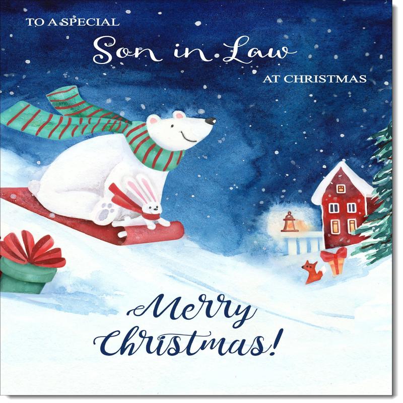 Son-in-Law Christmas Card Polar Bear on Sled