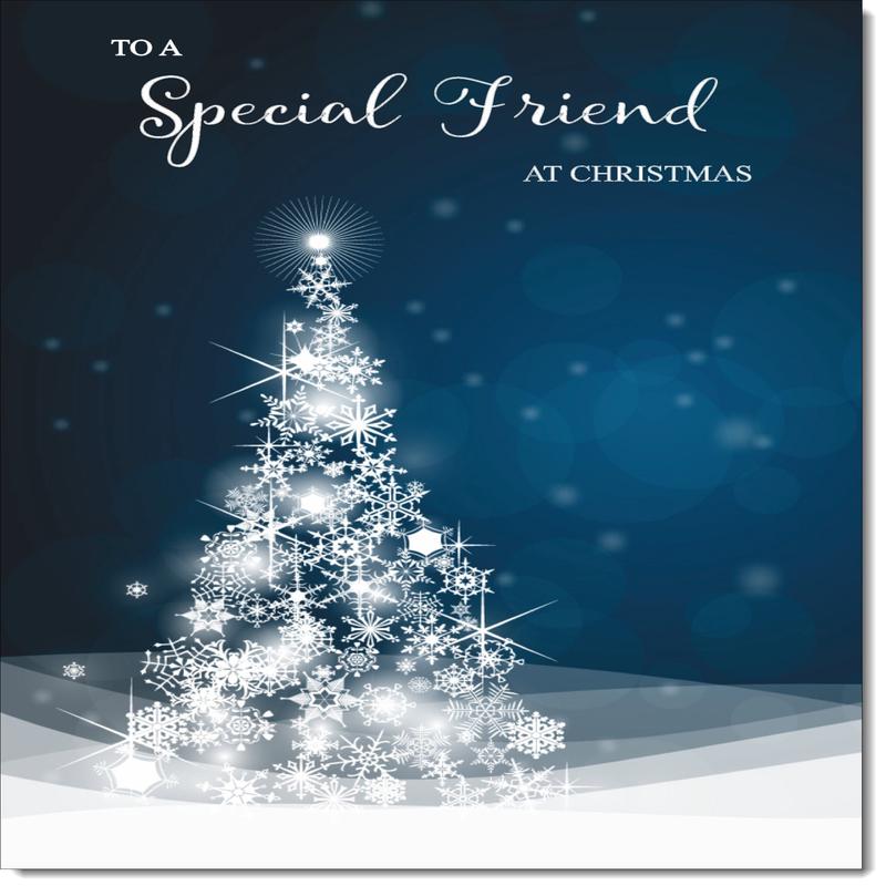 Special Friend Christmas Card Blue Abstract Christmas Tree