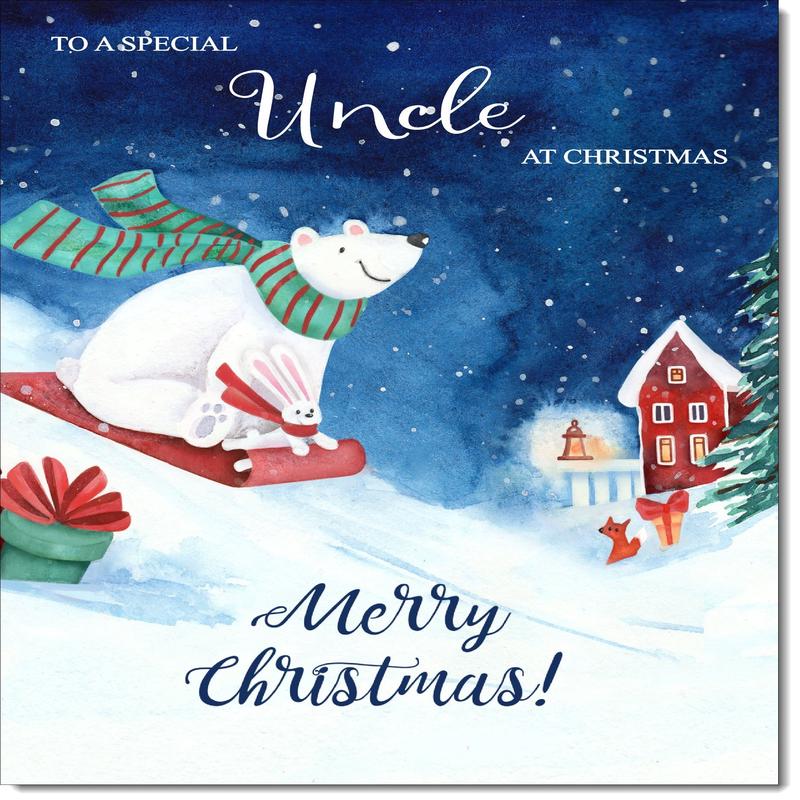 Uncle Christmas Card Polar Bear on Sled