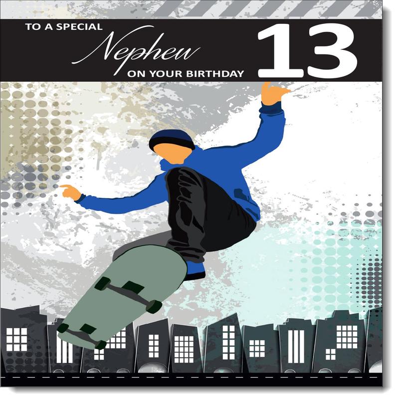 Nephew 13th Birthday Card Age 13 Skateboarding