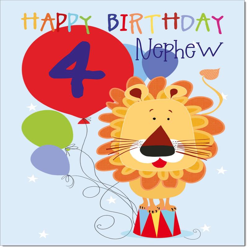 Nephew 4th Birthday Card Age 4 Circus Lion