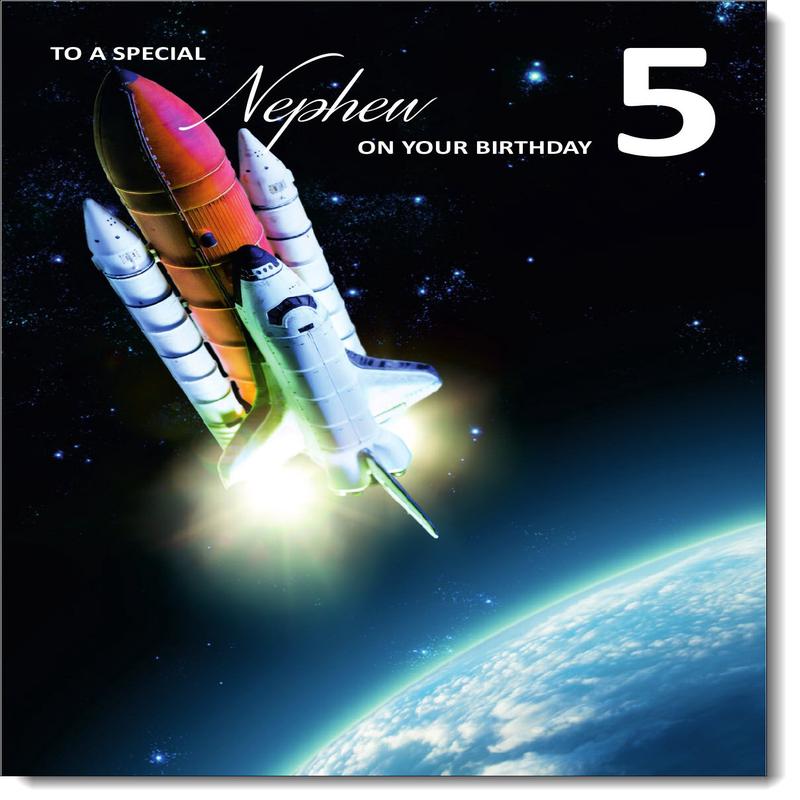 Nephew 5th Birthday Card Age 5 Rocket Ship in Space