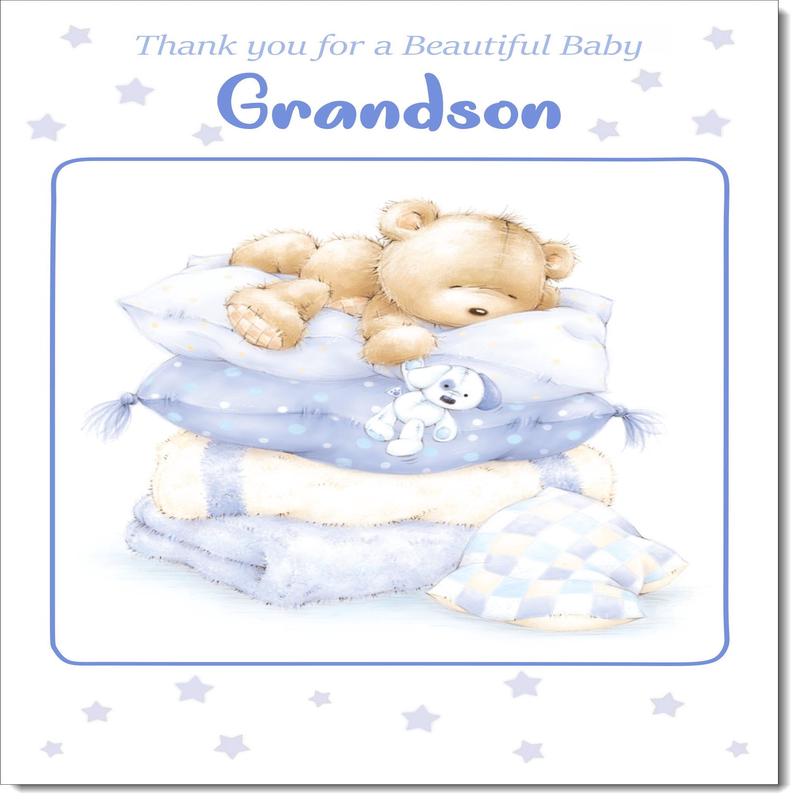 On The Birth Of Our Grandson New Baby Boy Congratulations Card Cute Teddy