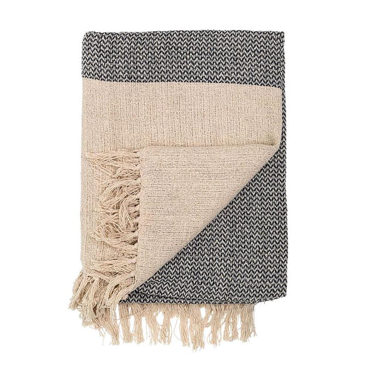 Recycled Cotton Blend Knit Throw with Fringe